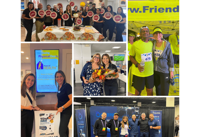 Collage with Thanksgiving potluck as a team; collected toys for the Toy Drive with ABN (non-profit foundation); Ran the Flanigan’s 5K race; Helped coach the Special Olympic basketball team at NSU; WECARE Food Drive; and team when purchasing the BlazePod